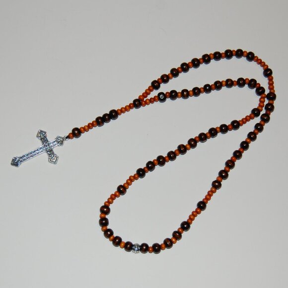Rosary Necklace,Wood Rosary Necklace,Cross Necklace,Wooden Beaded Necklace - Picture 2 of 3